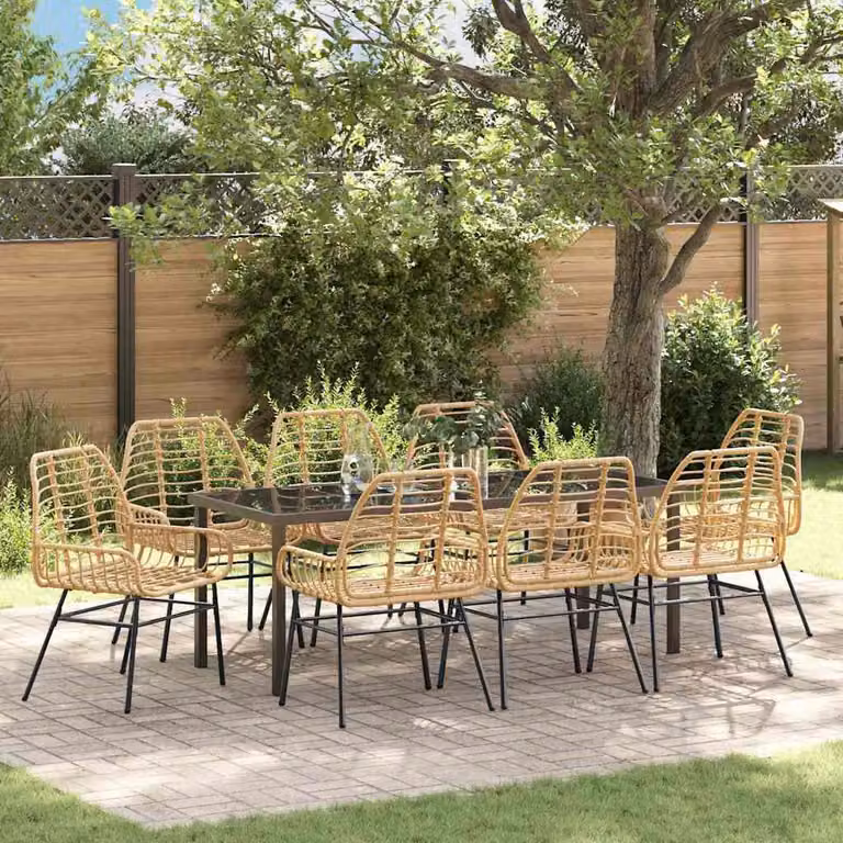 Maison Exclusive - Set da pranzo per esterno, 9 pezzi, color marrone, in rattan sintetico