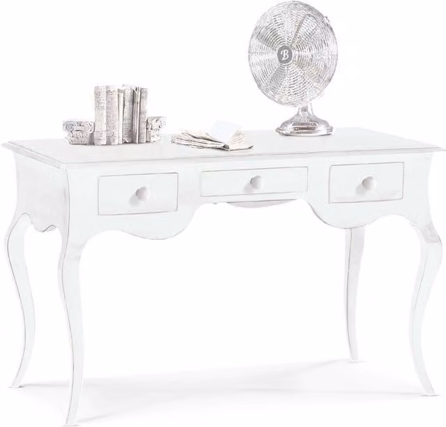 Scrivania in stile arte povera con 3 cassetti in legno bianco Mobili 2G L: 130 cm, P: 75 cm, H: 80 cm – 1