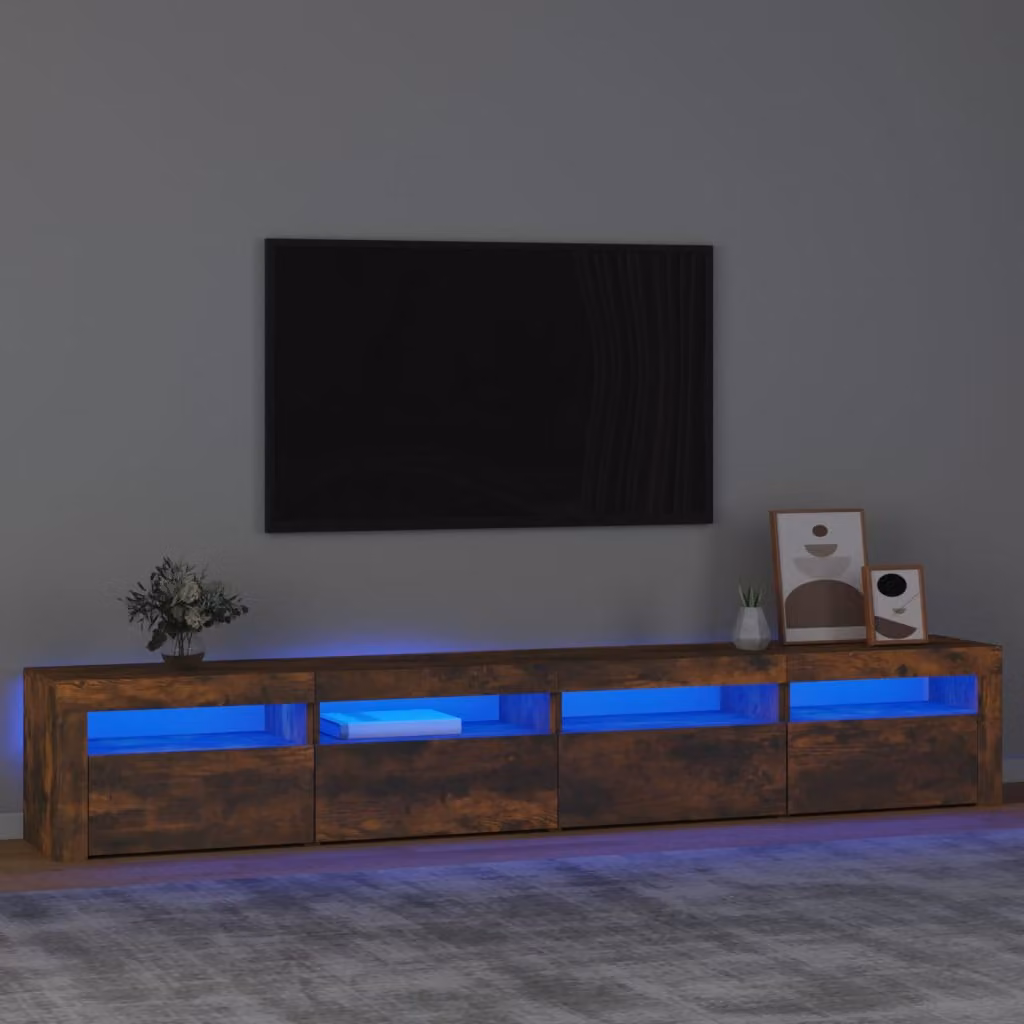 vidaXL Mobile Porta TV Moderno con Luci LED Integrate in Rovere Fumo, L 240 cm x P 35 cm x H 40 cm