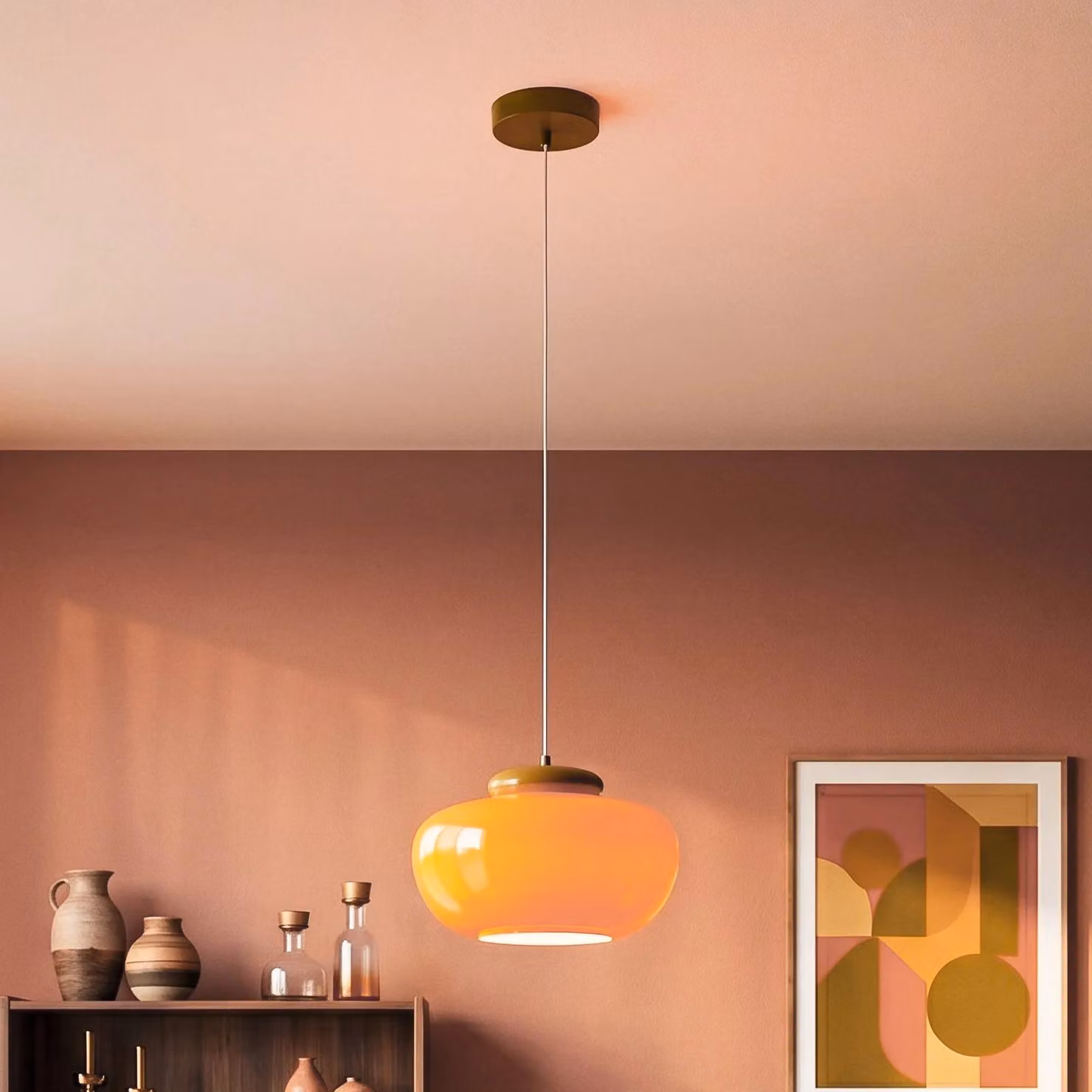 EGLO Lampada a sospensione Berardelli, dimmerabile, Giallo / Arancione, Soggiorno / Sala da pranzo, Vetro, Moderno, Lampada a sospensione