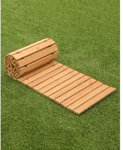 Sentiero da giardino dritto VEVOR in legno di cedro marrone, antiscivolo e srotolabile con collegamento in fune metallica, L: 243 cm, P: 43,18 cm