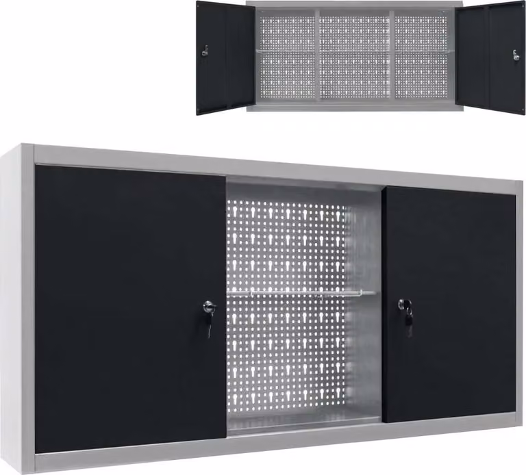 The Living Store Armadio a muro per attrezzi in metallo stile industriale grigio e nero