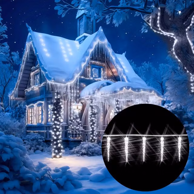 Luci di Natale a Stalattite Monzana con 80 LED Bianco Freddo, Lunghezza 13 m, Grado di Protezione IP44