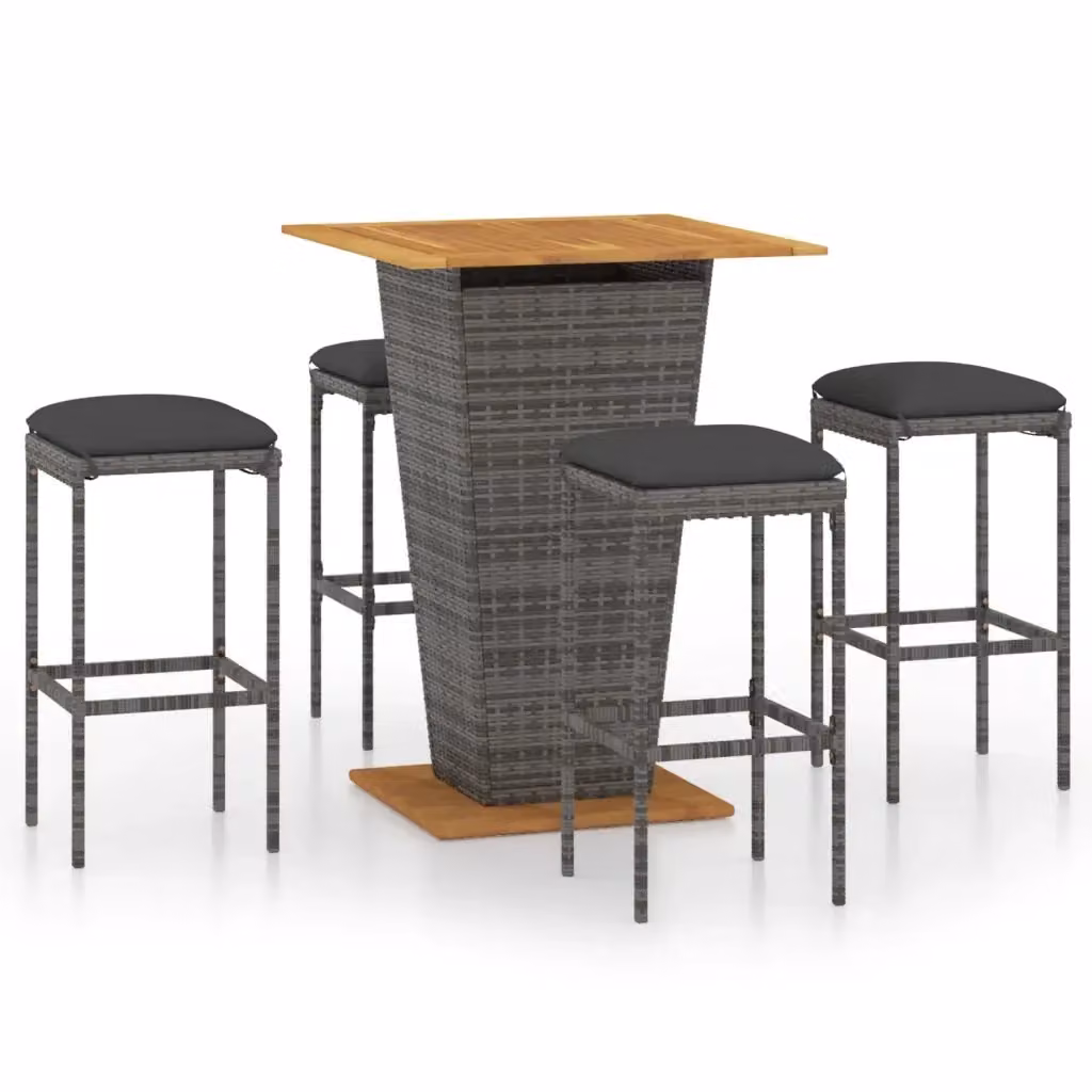 Set da Bar da Giardino vidaXL in Legno di Acacia e Polyrattan Grigio Antracite con 5 Pezzi – 2