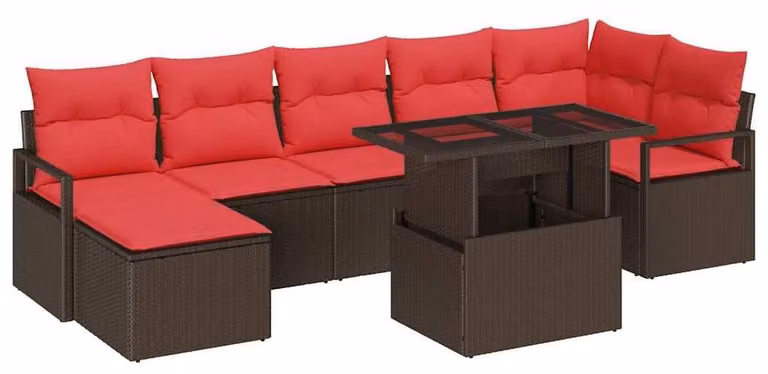 Set di divani da giardino, 8 pezzi, color marrone, in rattan sintetico