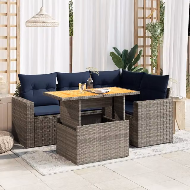 Set Divano da Giardino 5 pz con Cuscini Grigio in Polyrattan 3327036