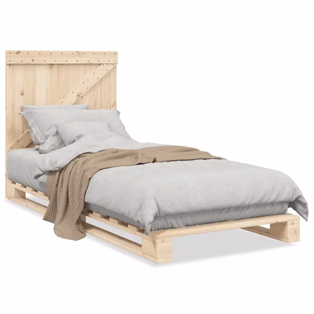 vidaXL Giroletto con Testiera in Legno Massello di Pino, Colore Beige/Marrone, L/P/H: 90 x 200 x 104 cm – 2