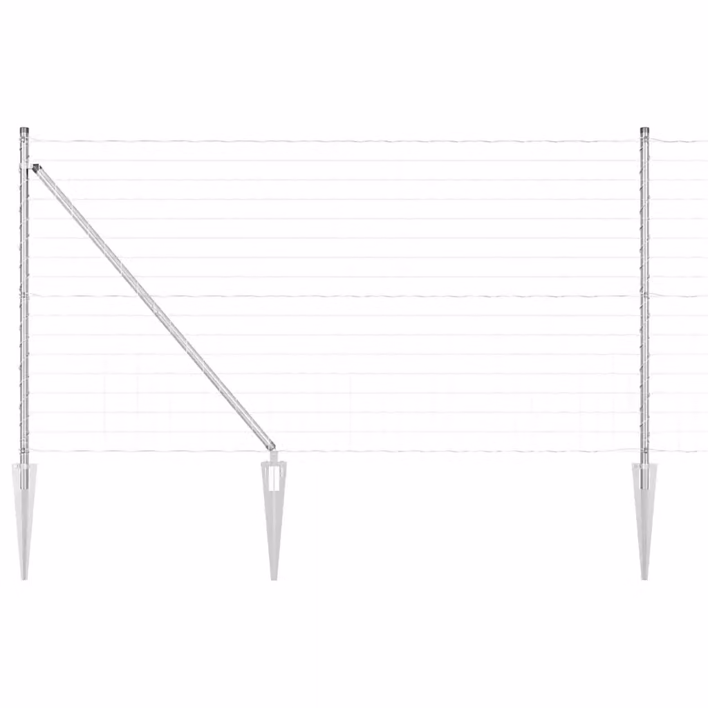 Recinzione da esterno vidaXL in acciaio zincato argento con pali rotondi per installazione interrata, L: 25 m, H: 1,8 m – 2