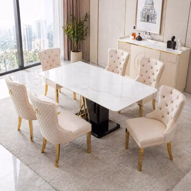 Set di 6 sedie da pranzo 50;5x45x95 cm beige in velluto; gambe regolabili
