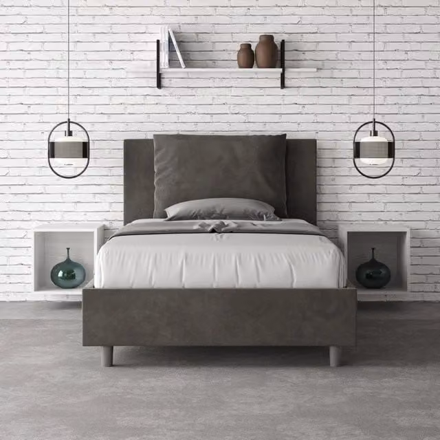 Letto imbottito con contenitore Ityhome Antea in microfibra grigio L: 110 cm, P: 222 cm, H: 125 cm – 1