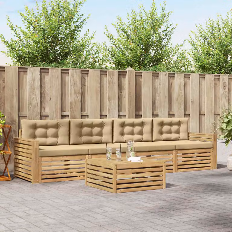 Set di divani da esterno vidaXL in legno di acacia con tavolo da caffè, 5 pezzi, Bianco e Beige