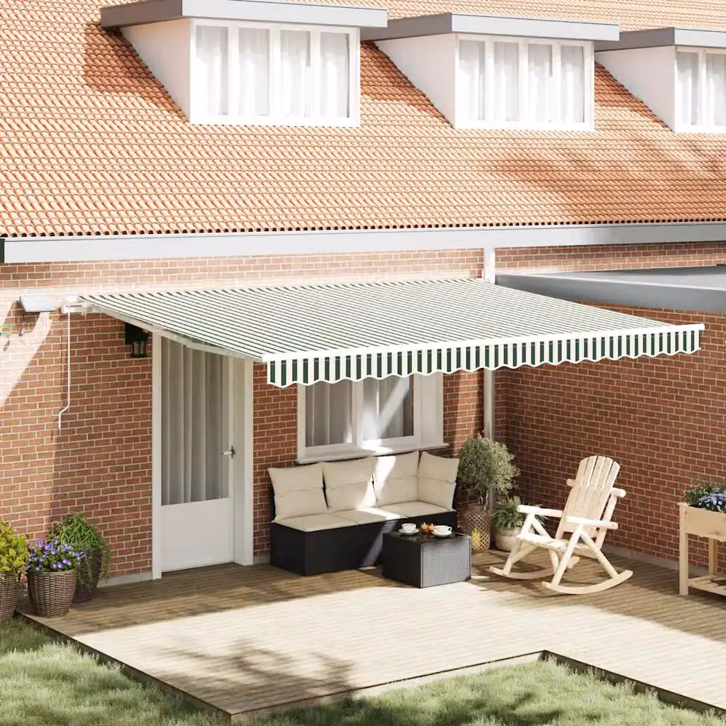 Tenda retrattile vidaXL in alluminio e poliestere, Verde e Bianco, L: 450 cm, P: 300 cm