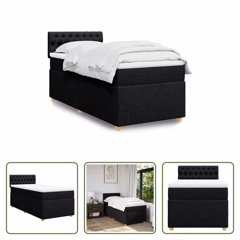 The Living Store Letto a molle con materasso in tessuto nero