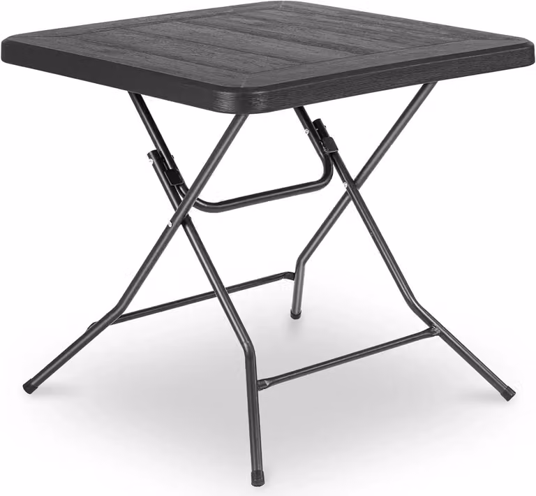 Tavolo pieghevole - Tavolo quadrato da giardino 80x80 cm - Struttura in metallo - Piano in PVC effetto legno - Per 4 persone - Colore marrone