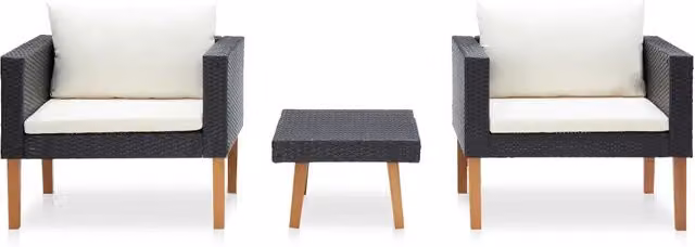 Set Salotto da Giardino Moderno 3 Pezzi con Poltrona Lounge e Tavolino in Polyrattan Nero e Bianco con Cuscini Inclusi