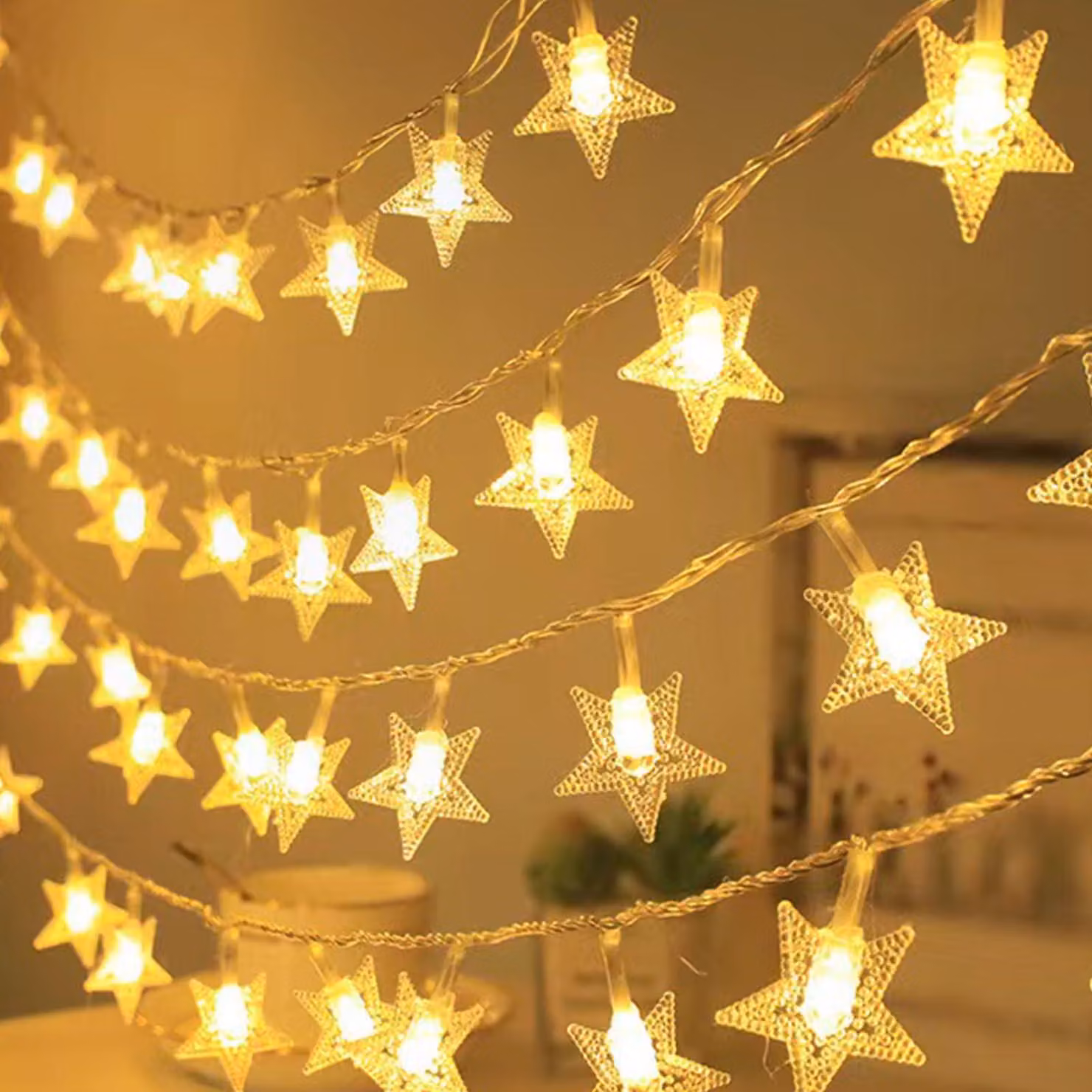 Catena luminosa a LED, lunghezza 3 metri, 20 stelle di colore bianco caldo, alimentata a batteria