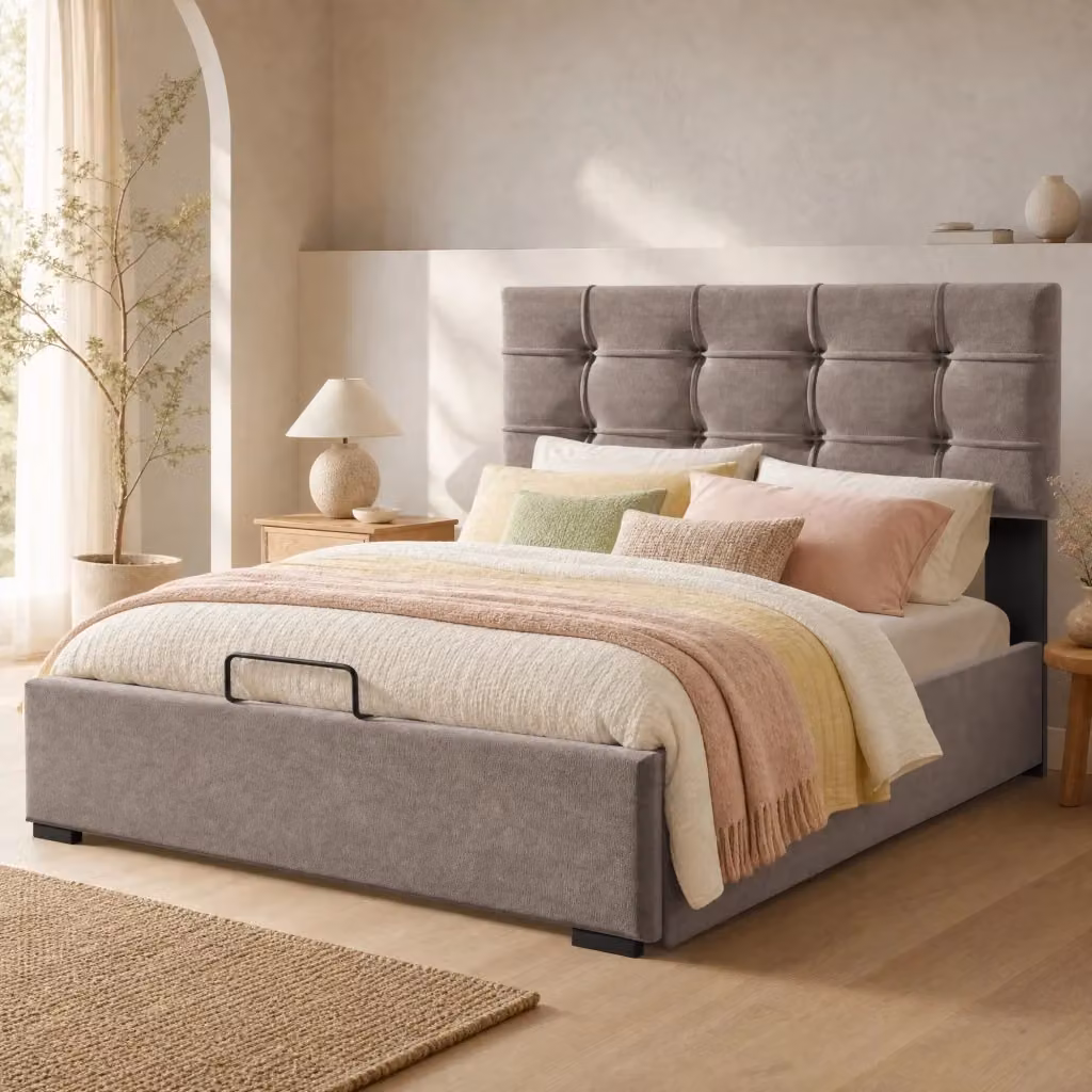 Letto singolo con contenitore Mivray in velluto grigio chiaro con testiera regolabile e rete a doghe L/P: 90 x 200 cm – 2