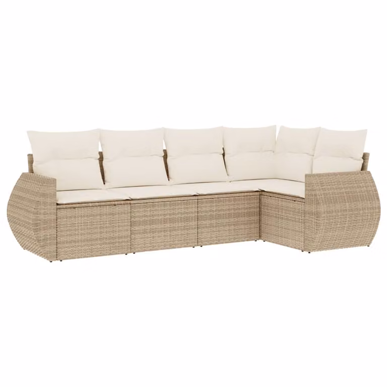 Set Divano da Giardino 5 pz con Cuscini Beige in Polyrattan