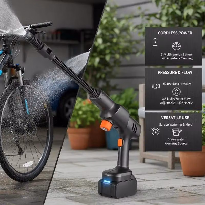 Idropulitrice a batteria - Idropulitrice portatile a batteria da 21 V - Pressione: 50 bar - Batteria da 4,0 Ah - Portata: 3,5 l/min - Ideale per auto, giardino e terrazza - Colore: nero