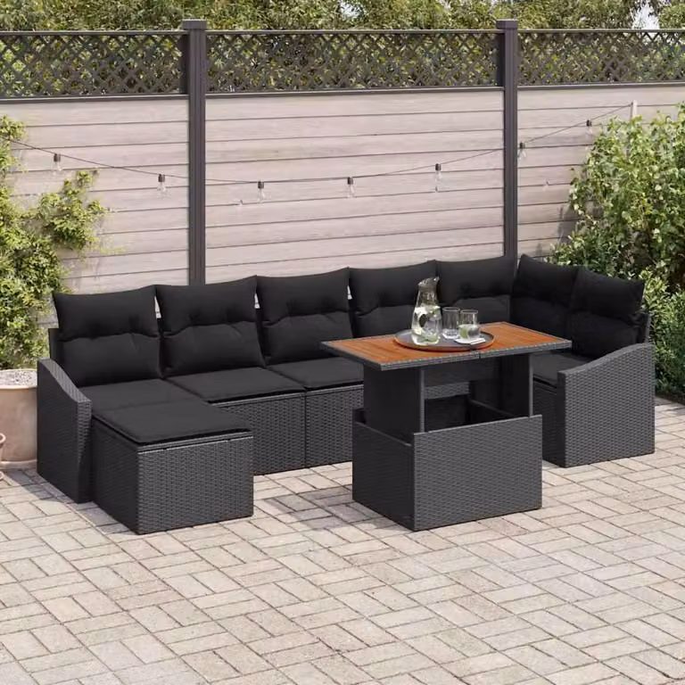 Maison Exclusive - Set da giardino composto da 8 pezzi, divano in rattan sintetico nero