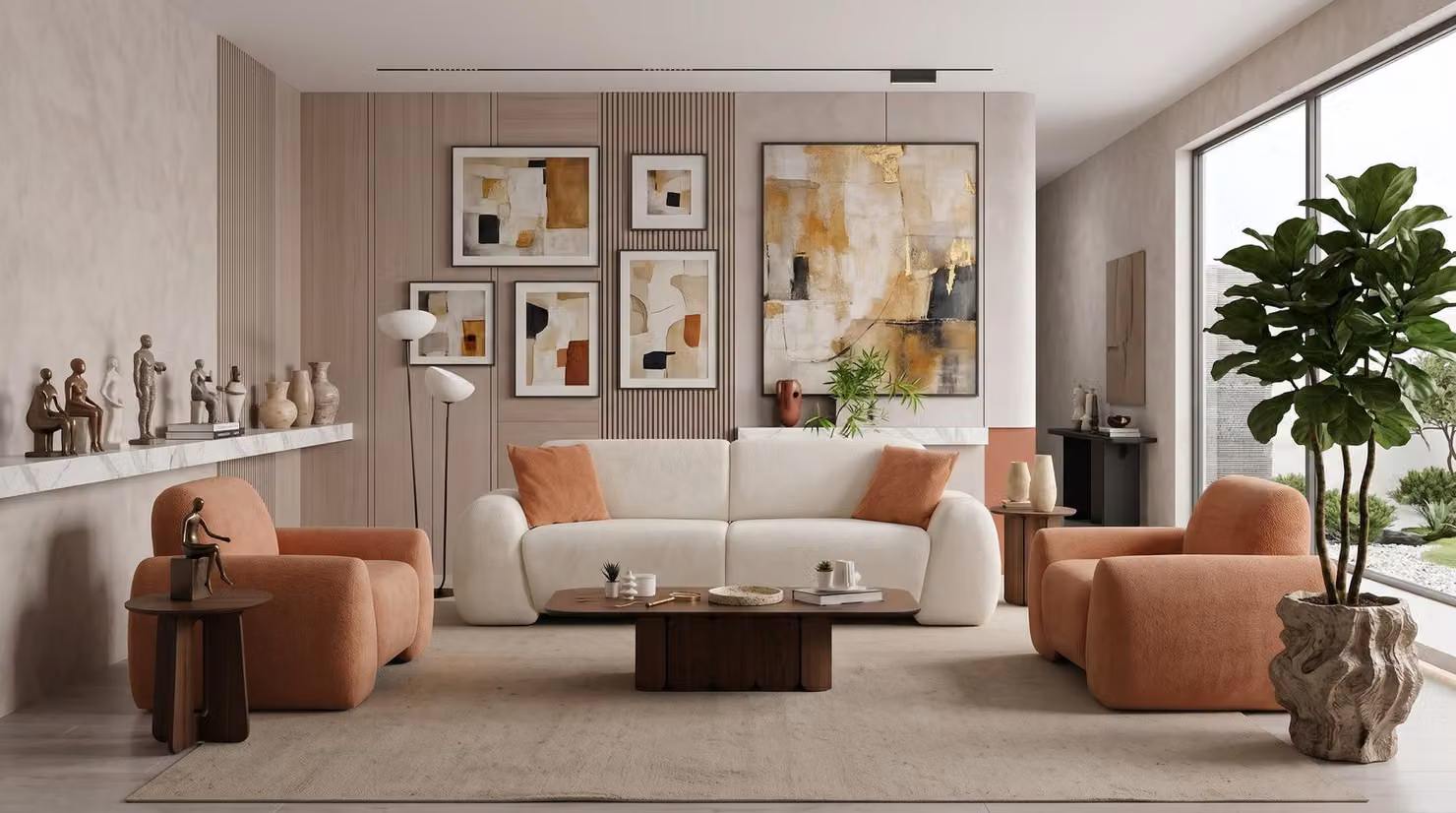 Wohnzimmer Set 3 Sitzer Sofa 2x Sessel Modern Beige Einladend
