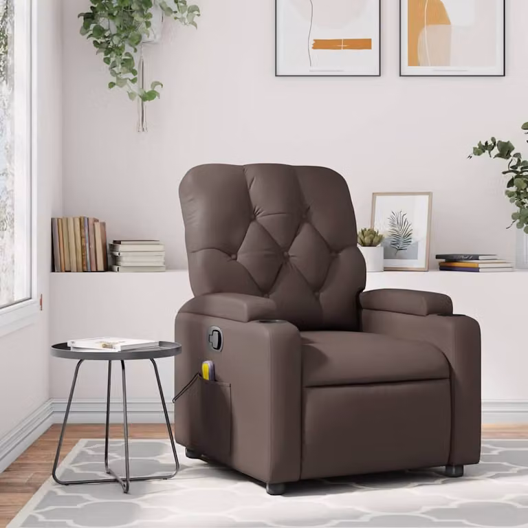 vidaXL Poltrona Relax Reclinabile in Similpelle Marrone con Braccioli e Struttura in Legno e Metallo