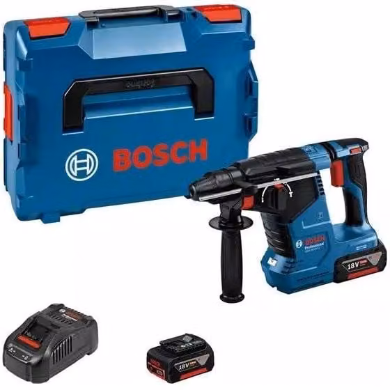 Bosch PROFESSIONAL GBH 18V-24 C Martello perforatore a batteria SDS Plus con motore brushless, 2 batterie da 5.0 Ah e tecnologia Bluetooth, colore Nero e Blu – 1