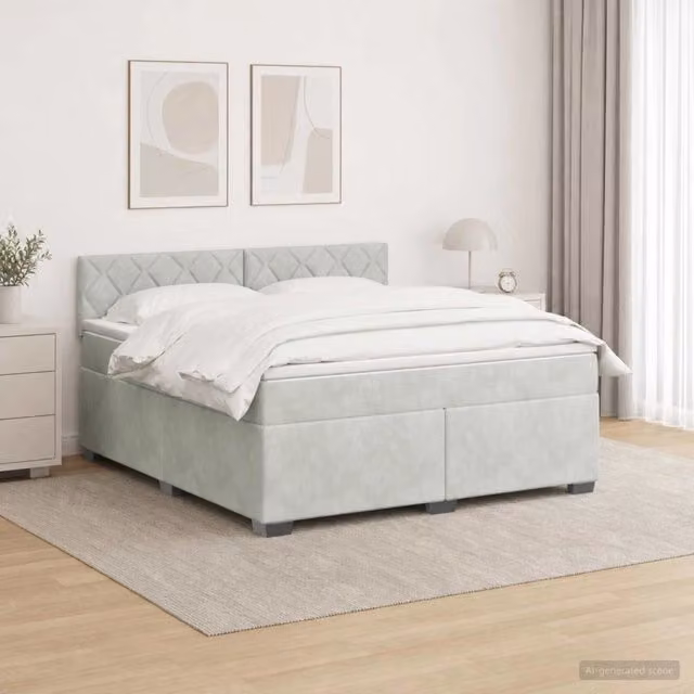 Letto Box Spring vidaXL con Materasso a Molle Insacchettate e Illuminazione LED, Velluto Grigio, L/P: 140 x 190 cm