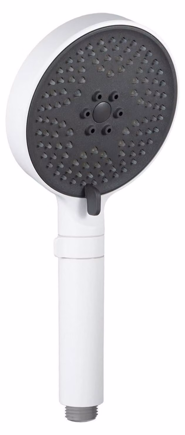Rubinetto manuale bianco, 3 tipi di getto, regolatore di flusso continuo, conforme alla norma EN1112, classe Z