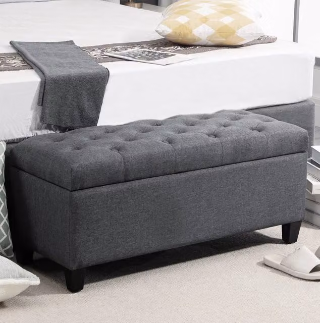 Panca contenitore ULEVR 100x40x44 cm imbottita con seduta apribile, poliestere grigio scuro