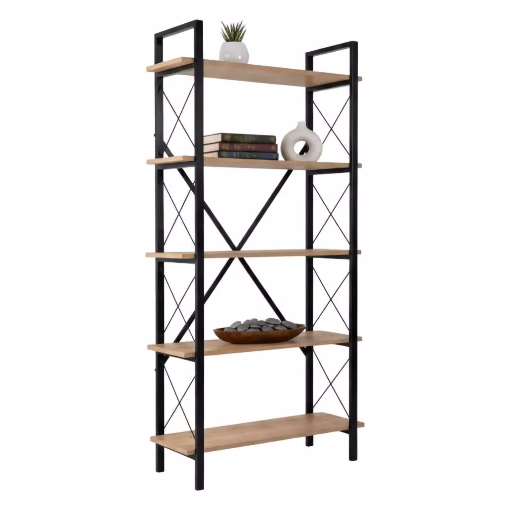 Libreria Suriel DMORA in stile moderno, Scaffale porta libri in legno e metallo, Colore Quercia e Nero, L: 90 cm, P: 34 cm, H: 180 cm – 2