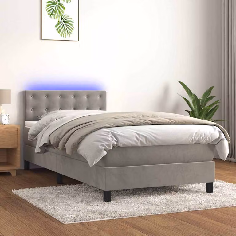 Letto Ibrido vidaXL con Materasso e Illuminazione LED in Velluto Grigio Chiaro L: 190 cm, P: 90 cm