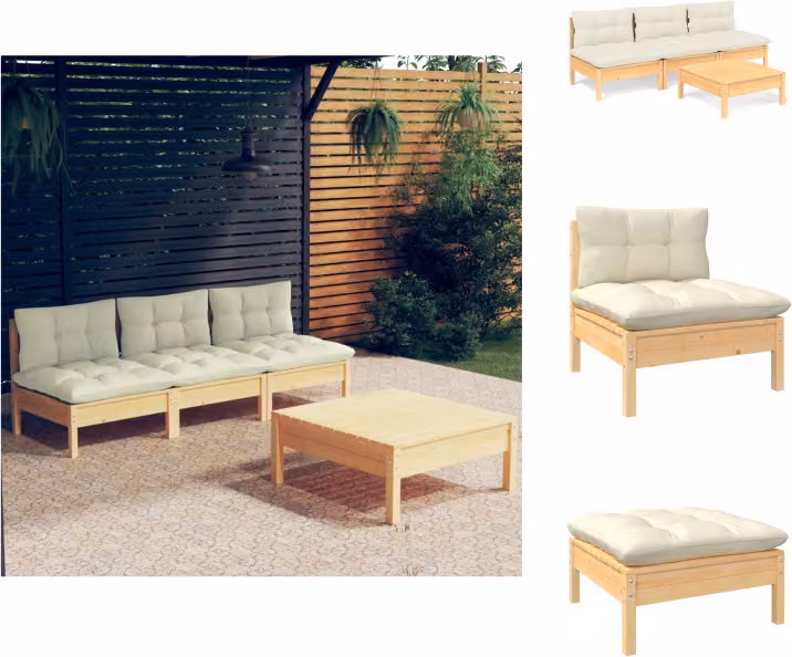 vidaXL set da salotto da giardino 4 pezzi con cuscini crema in legno di pino - Set di mobili da giardino