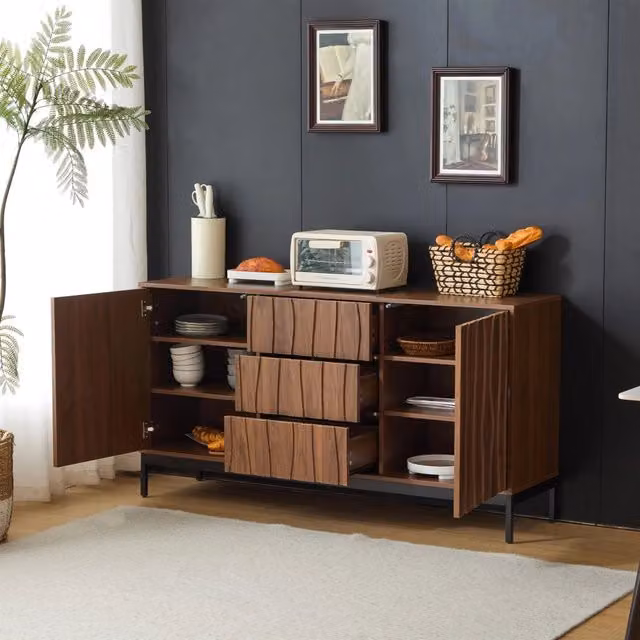 Credenza moderna REDOM in MDF e metallo, marrone e nero, L/P/H: 150 x 40 x 80 cm