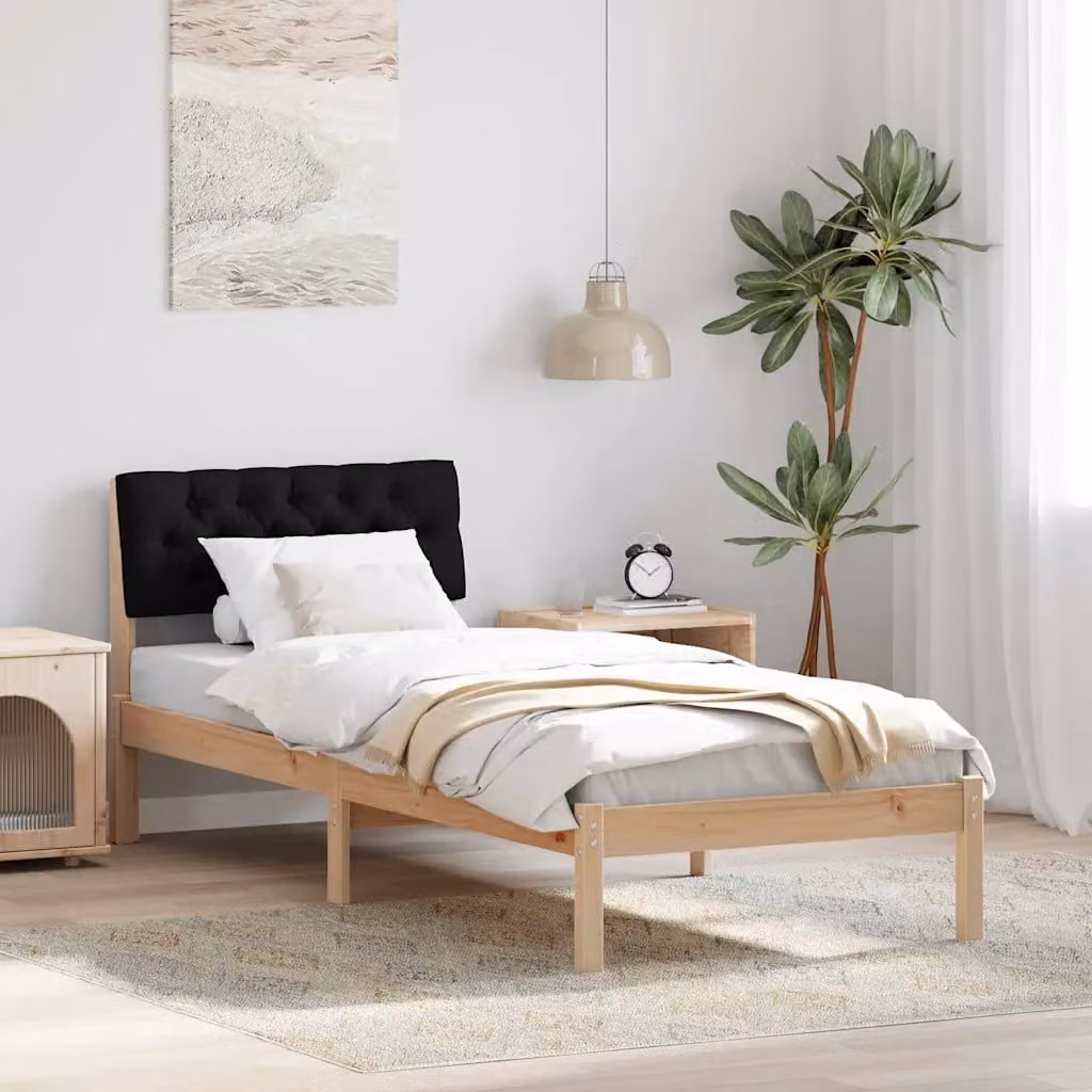 Struttura del letto con testiera vidaXL in legno di pino, marrone e nero, 80 x 200 cm