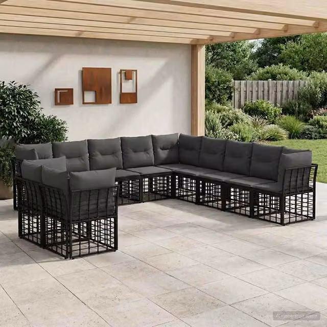 Set di divani da esterno Nero Poliestere 3437507