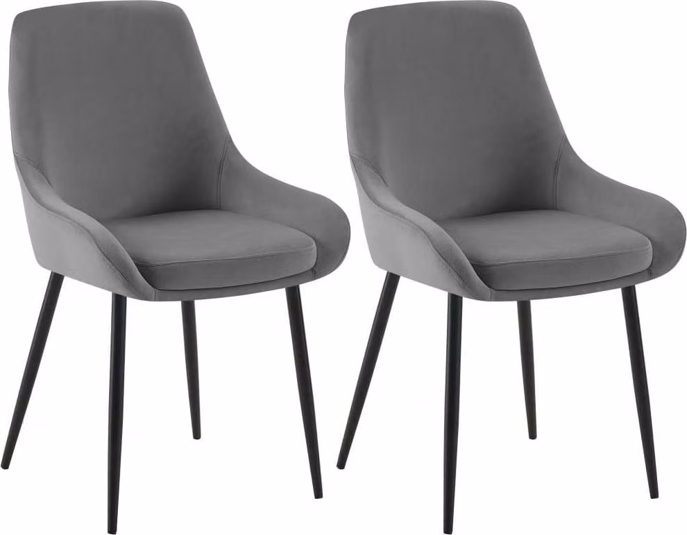 Set di 2 sedie da pranzo - sedie in velluto - comode e robuste - grigio scuro, metallo nero opaco