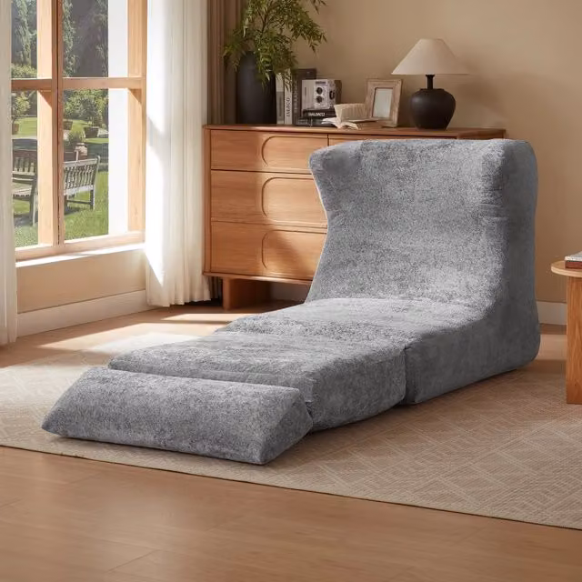 Poltrona relax Zephmum in chenille grigio con design trasformabile in chaise longue, L: 118 cm, P: 86 cm, H: 90 cm