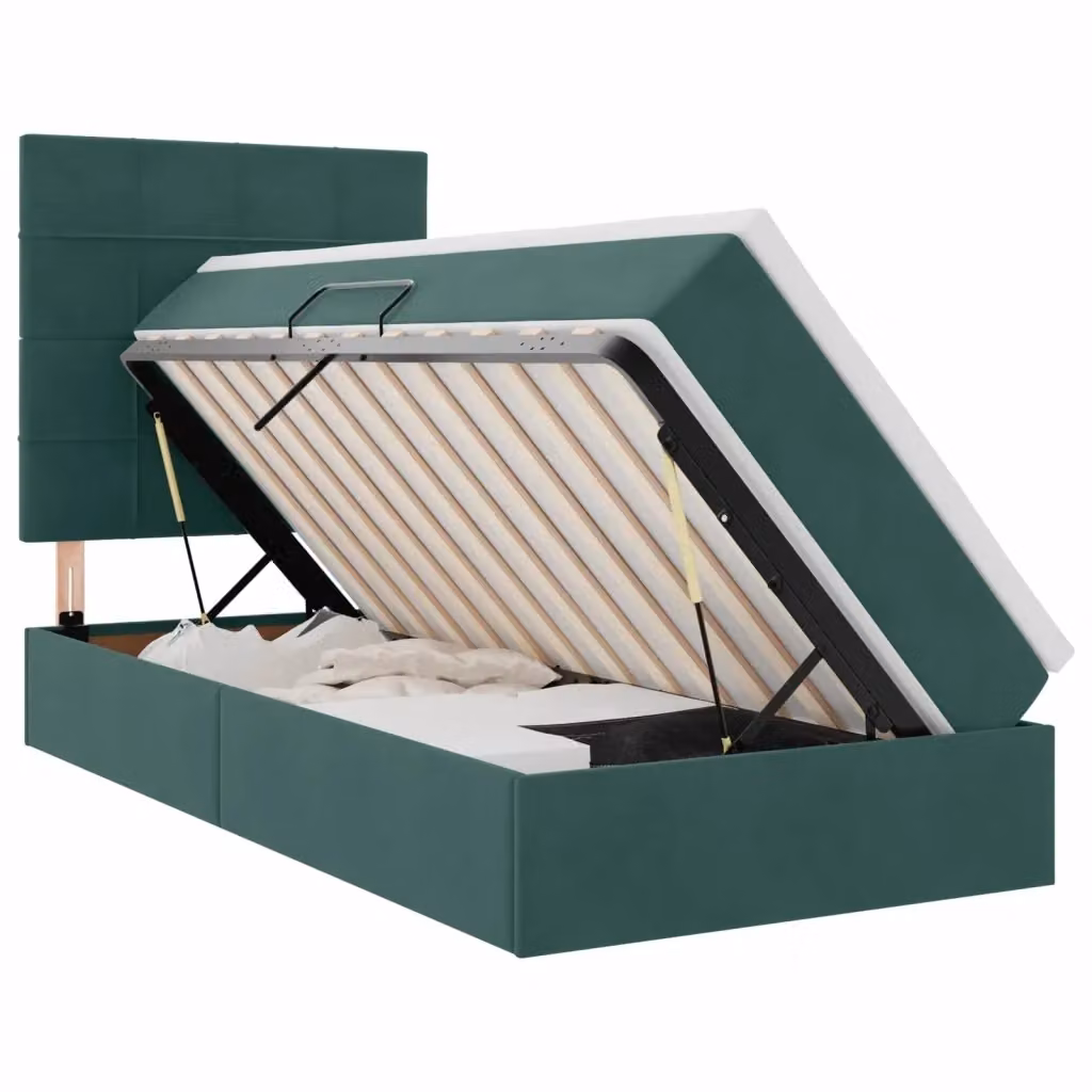 Letto con contenitore e materasso vidaXL in tessuto verde, stile moderno, L/P/H: 90 x 200 x 33 cm – 2
