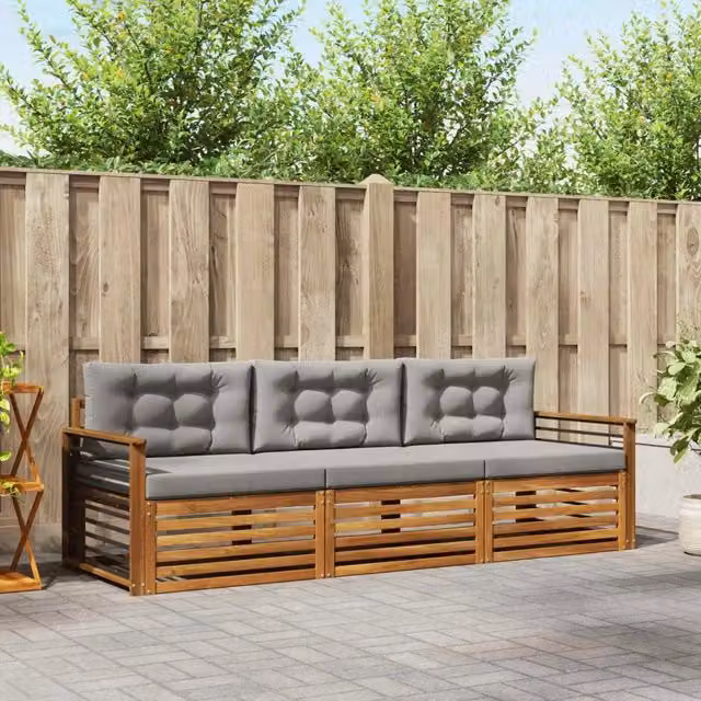 Set di divani da esterno vidaXL in legno di acacia con cuscini, beige e grigio – 1