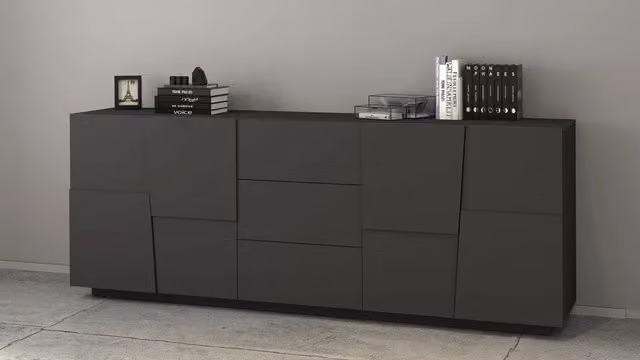 Credenza 4 Ante 3 Cassetti 220x44x86 cm Pongo 4A 3C Grigio Antracite Opaco