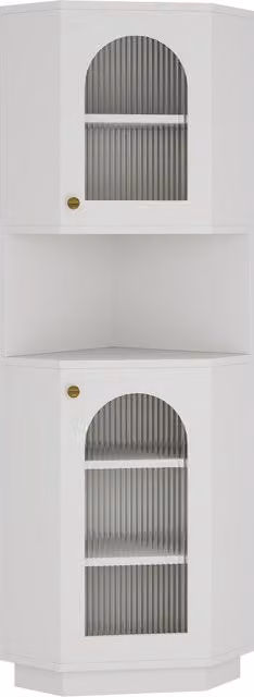 Armadio da bagno angolare moderno Aosom con ante in vetro e illuminazione LED integrata, Bianco – 1