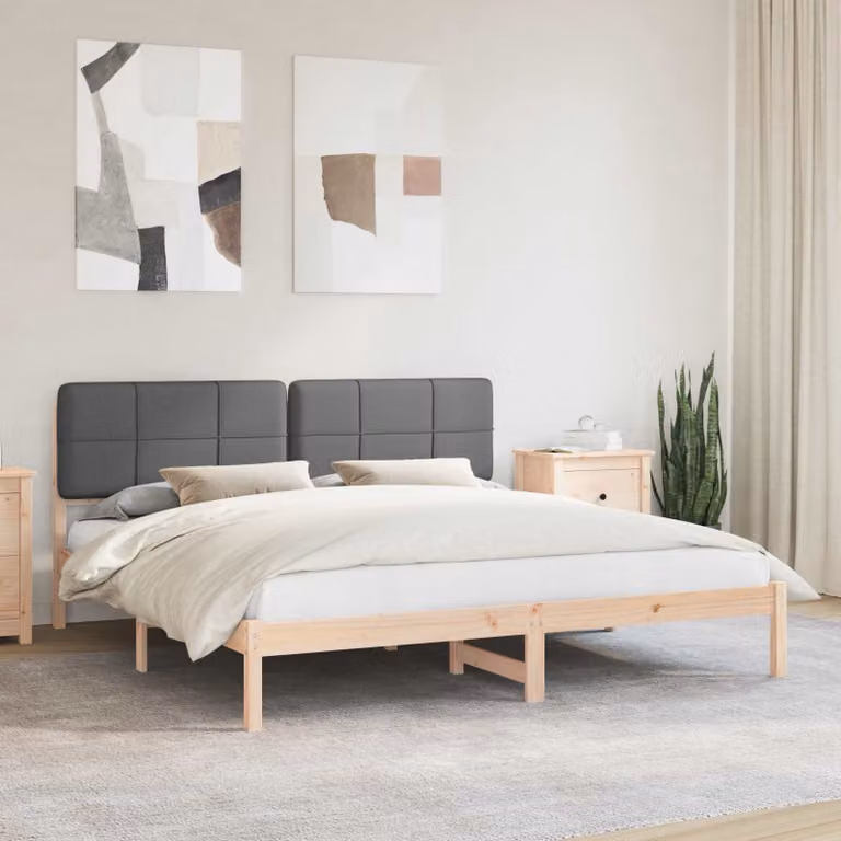 Letto con testiera rivestita vidaXL in legno di pino e tessuto grigio L/P: 180 x 200 cm