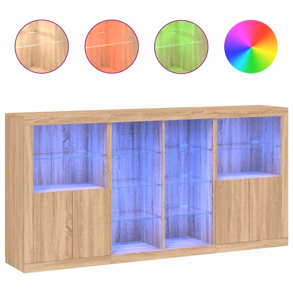 Credenza con Luci LED Rovere Sonoma 202x37x100 cm