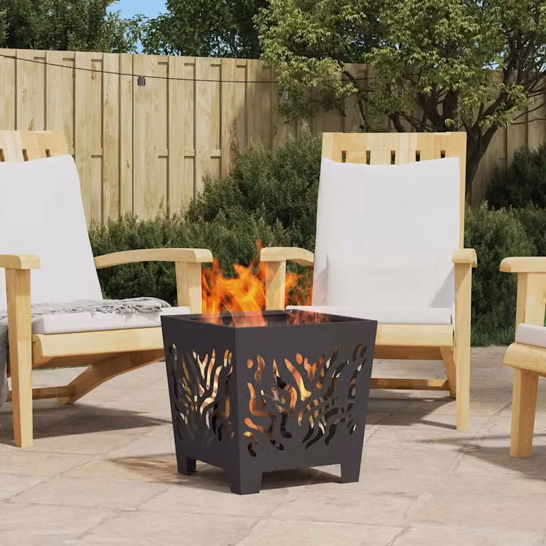 Braciere vidaXL in acciaio corten nero per legna, L/P/H: 40 x 40 x 40 cm