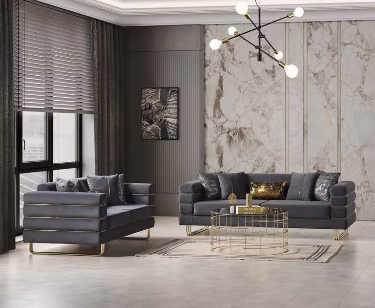 Luxuriöse Wohnzimmer 2x 3-Sitzer Sofas Grau Polster Couchen Sitzmöbel Modern