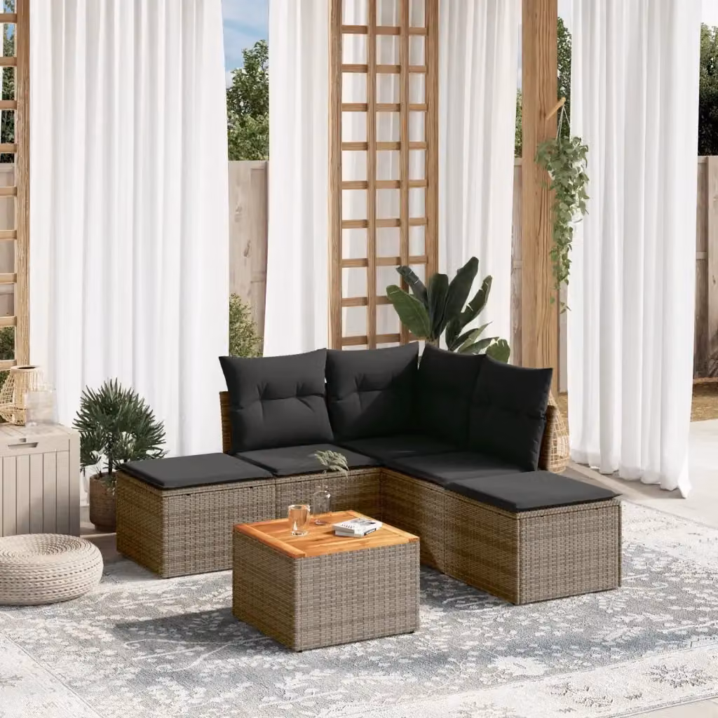 Set Divano da Giardino Outsunny a L in Polyrattan Grigio con 6 Pezzi e Cuscini Imbottiti – 2