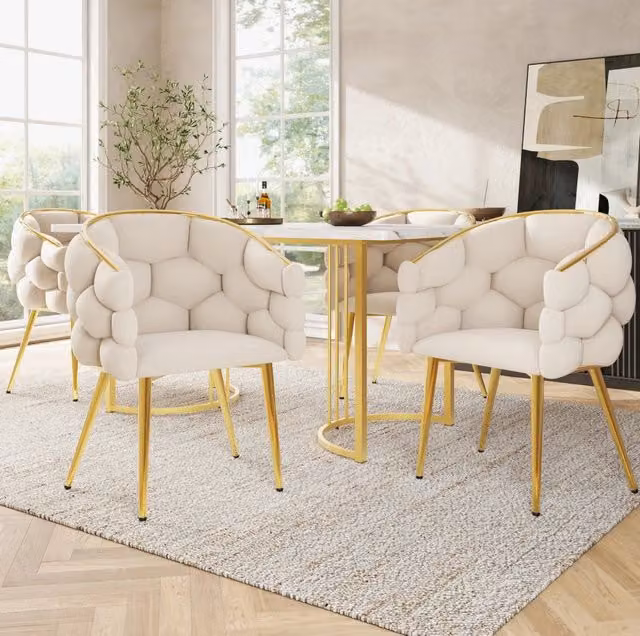 Set da Pranzo 5 Pezzi con Tavolo 140x80 cm e 4 Sedie in Velluto con Gambe Dorate