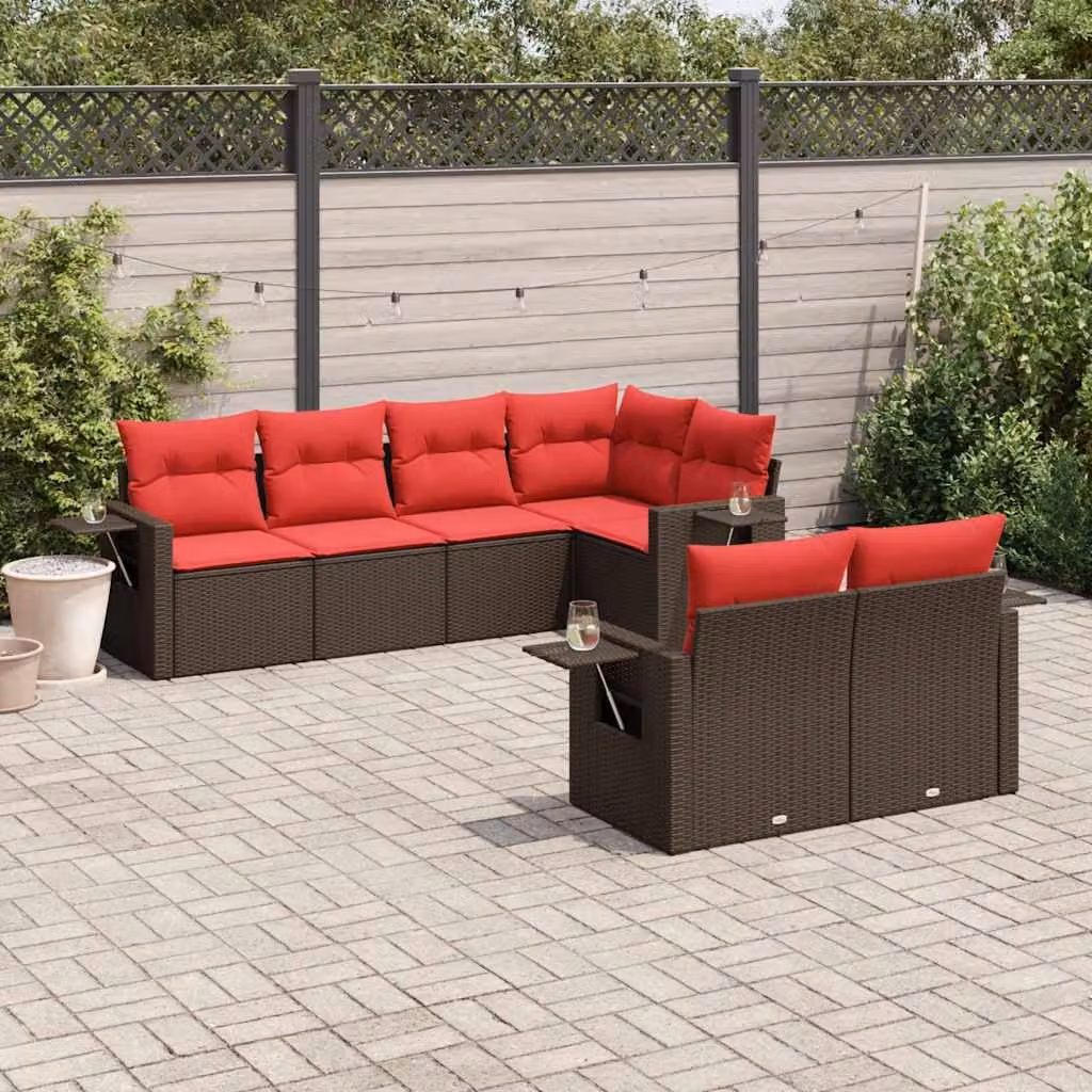 Set di divani da giardino vidaXL in polyrattan marrone con cuscini, composizione a L per esterno