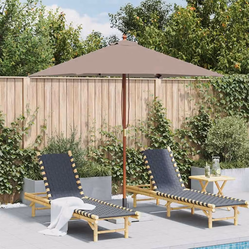 vidaXL Ombrellone con asta in legno 150x200 cm Taupe
